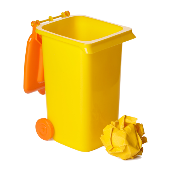 Yellow Recycling Bin  With Plastic